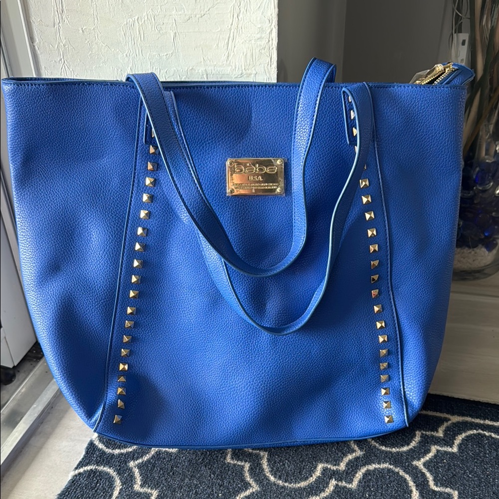 Bebe Blue Tote with Studded Details